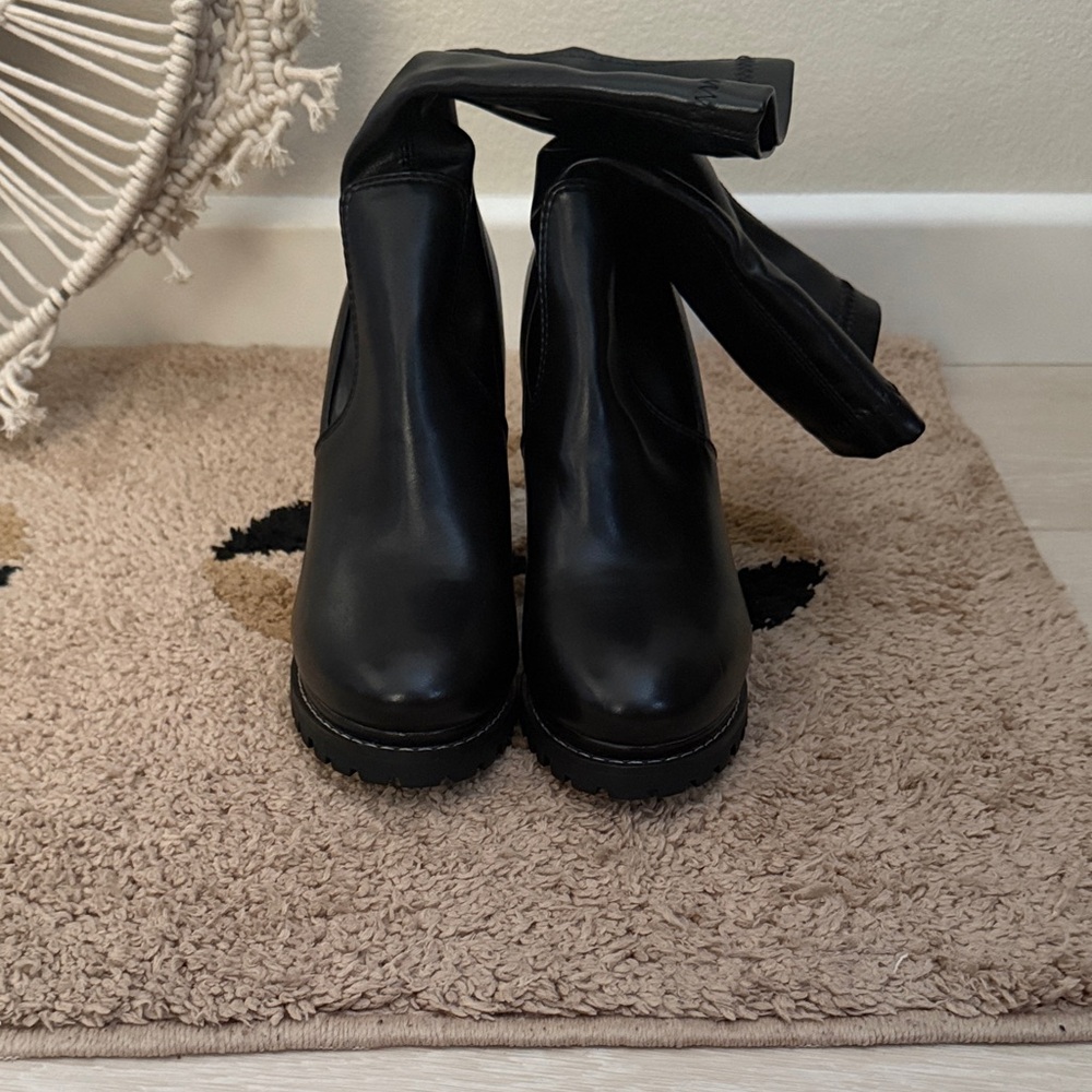 3/$10 Sleek Black Faux High Heel Boots for Women - Picture 2 of 11